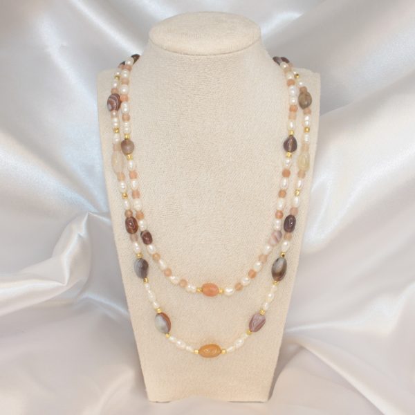 Collana Doppia ; Perle di Fiume e Agata Botswana