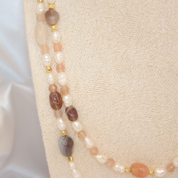 Collana Doppia ; Perle di Fiume e Agata Botswana - immagine 2