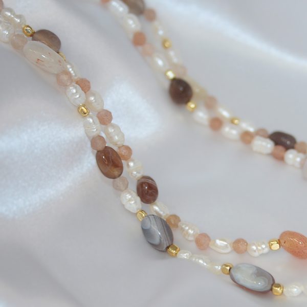Collana Doppia ; Perle di Fiume e Agata Botswana - immagine 4