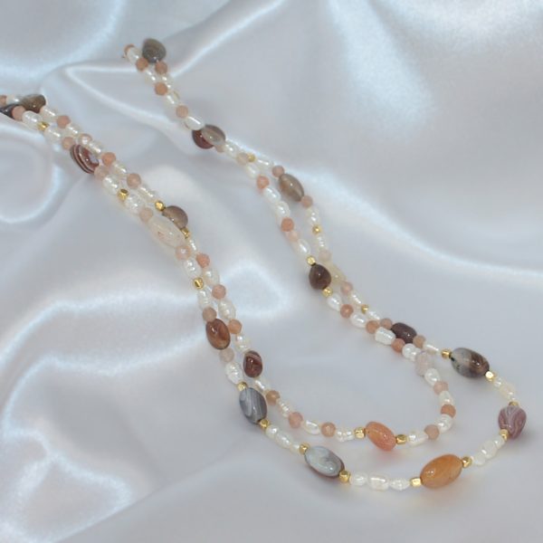 Collana Doppia ; Perle di Fiume e Agata Botswana - immagine 3