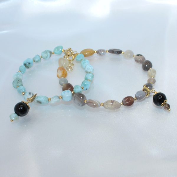 Braccialetti Agatha Botswana e Larimar + Coccu